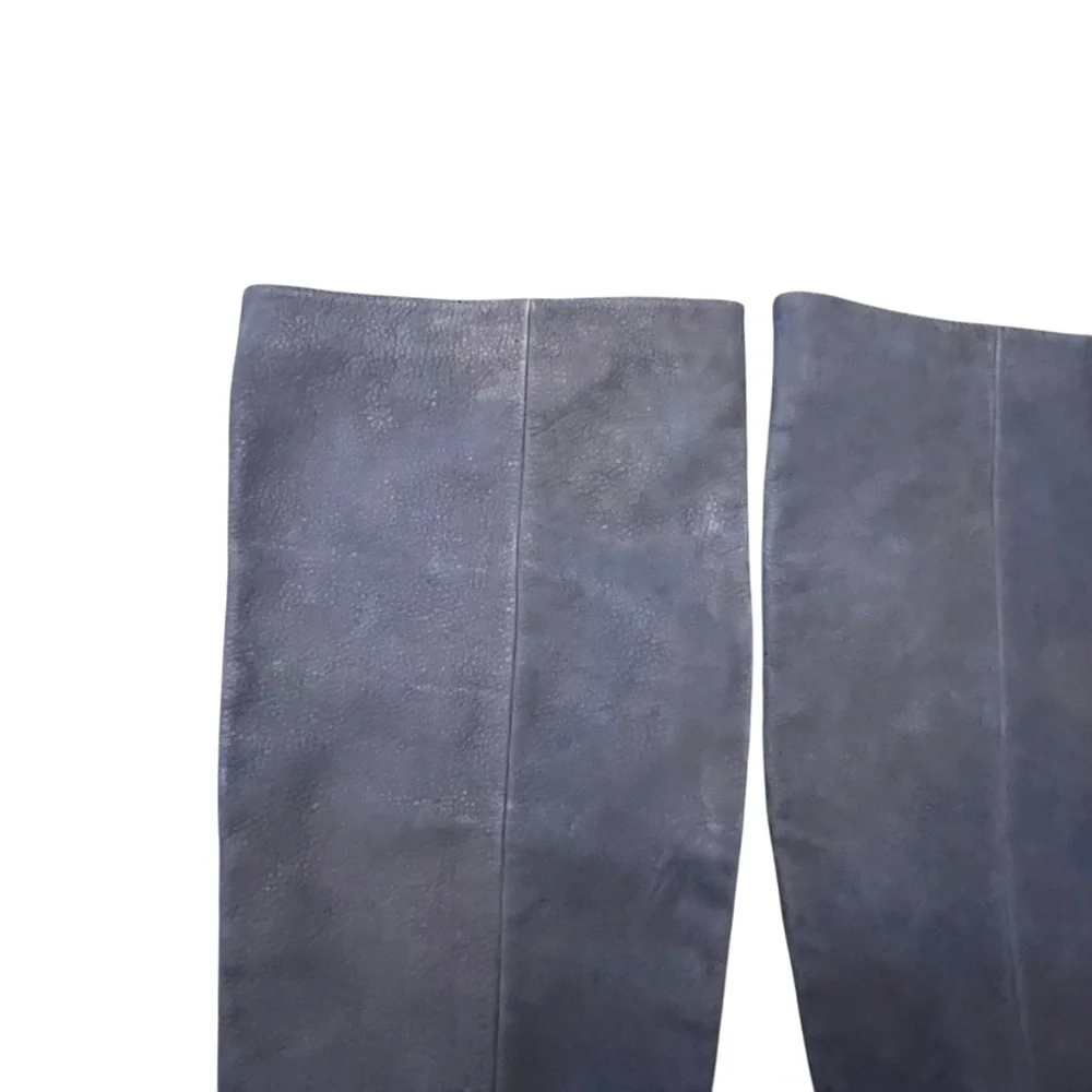 COLE HAAN Knee High Heeled Suede Boots Pull-On 8.5B Round Toe‎ Blue Suede Club
